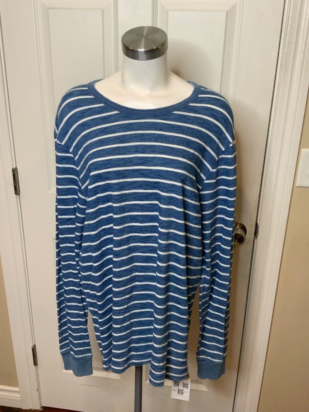 Madewell Blue White Striped Cotton Sweatshirt, Size L